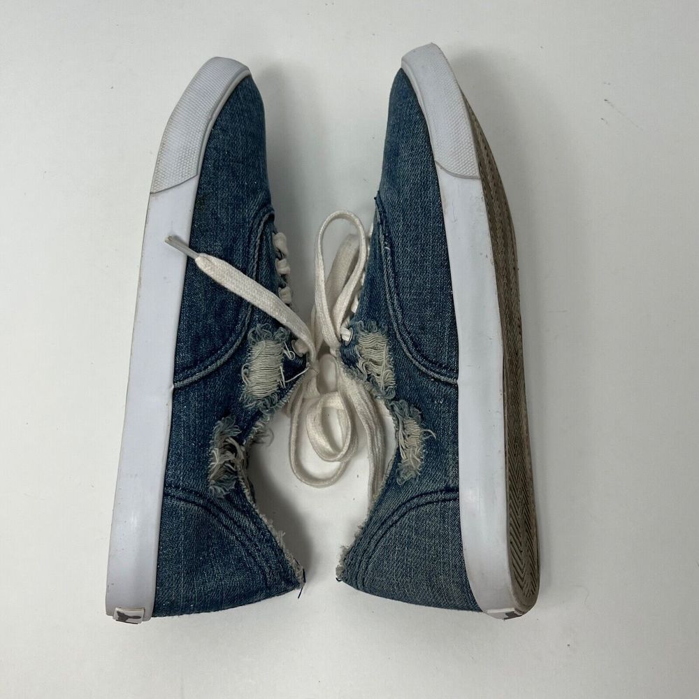 Sam Edelman CALLA Distressed Denim Sneakers Women Size 8 M Frayed Lace Up - Picture 9 of 12